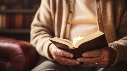 Poster - An elderly man holding a book in his hands, AI