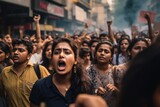 Fototapeta  - Angry Indian people protesting on a street
