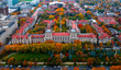 University of Chicago aerial view with fall colors 