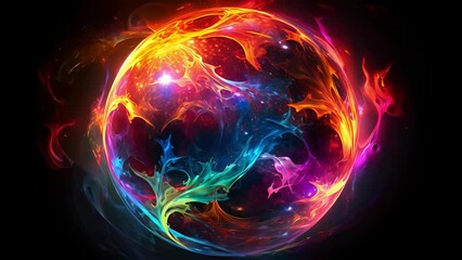 Wall Mural - an inferno of multicolored flames leap and swirl to create a raging swirling sphere of destruction.