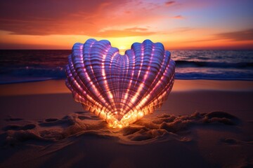 Valentines day on sunny beach. a colorful glass heart beach. Generative AI