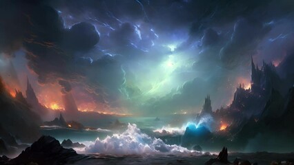 Wall Mural - an unavoidable force of nature erupting its shockwaves rippling and shaking with furious energy acro