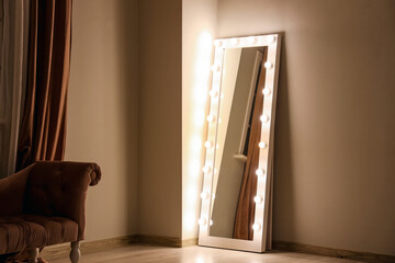 Canvas Print - Glowing mirror in dark makeup room