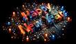 A new year's card with the words  'Happy New Year' made up of Colors and Lights on a vibrant computer board, proclaiming technological and artificial intelligence fireworks, excitement, innovation