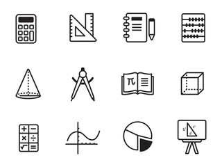 Wall Mural - set of mathematic icons in linear style on a white background