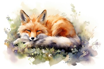 Wall Mural - watercolor Fox Hand painted Watercolor illustration of Fox