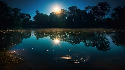 Wall Mural - wisps of moonlight swirl around the water s surface creating a peaceful serenity of luminescent ligh