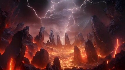 Wall Mural - gigantic jagged columns of rock burst through the surface of the earth crackling with arcane energy 