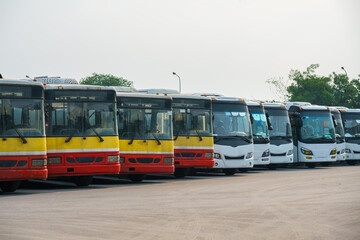 Wall Mural - City buses in the parking lot at the bus station