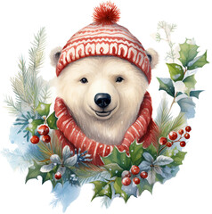 Wall Mural - Nordic Elegance: Bears in Warm Christmas Finery