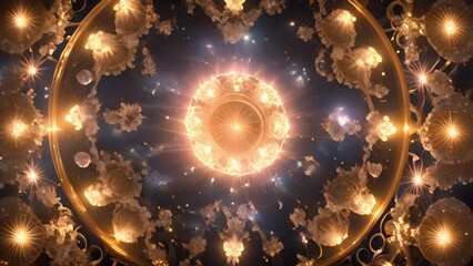 Wall Mural - this abstract footage, celestial flowers representing each zodiac sign radiate light energy, symbolizing powerful impact astrology lives. flowers dance intermingle, demonstrating