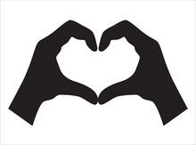 Silhouette Of Two Hands Forming A Heart Shape Against A White Background, Symbolizing Love And Affection.