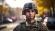 smiling American soldier wearing army uniform