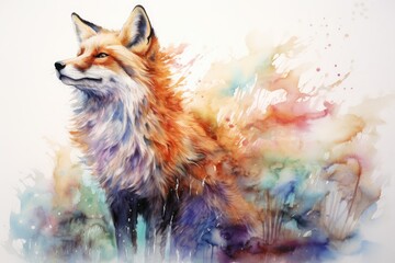 Wall Mural - watercolor Fox Hand painted Watercolor illustration of Fox