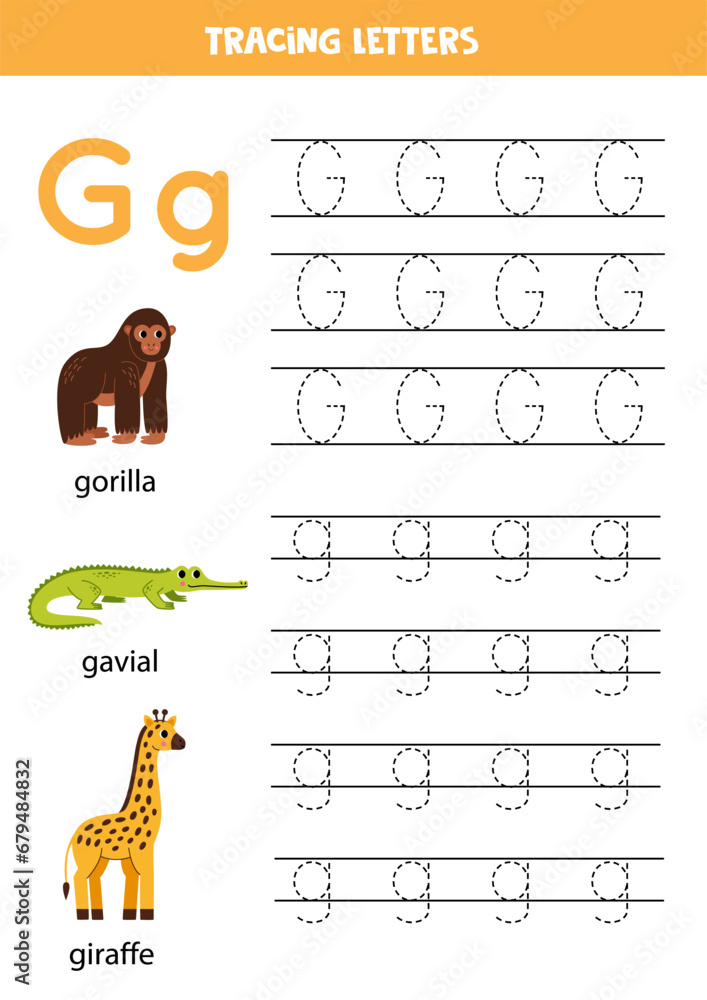Tracing alphabet letters for kids. Animal alphabet. Letter g is for ...