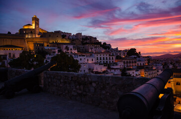 Beautiful sights in Ibiza Spain of the rugged coast, Mediterranean sea and charming architecture 