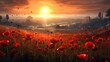© Angus.YW - Poppies field at sunset. 3D render. Illustration.
