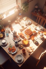 Wall Mural - breakfast in the morning at home in the rays of the sun