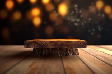 Wall Mural - empty wooden table in front of blurred background with bokeh effect