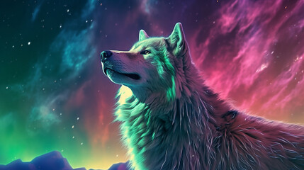 Sticker - illustration of a wolf in the night HD 8K wallpaper Stock Photographic Image 