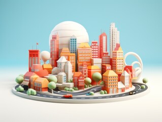 city. Colorful concept. 3D style imitation.