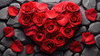 Heart-shaped red roses on stone background. generative ai