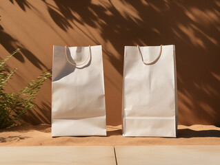 Wall Mural - Empty shopping bag for branding, kraft paper bag, logo poftfolio, With Generative AI technology
