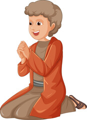 Sticker - Cartoon Character Praying on One Knee