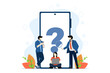 frequently asked questions concept, frequently asked questions around exclamation marks and question marks, question answer metaphor, FAQ for landing pages, mobile apps, web banners, infographics.