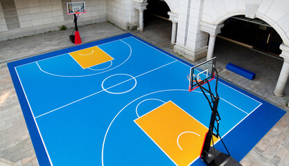 Wall Mural - Aerial view of empty basketball court