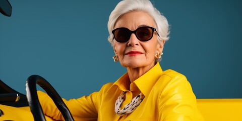 Poster - Bright and vibrant portrait of a pensioner