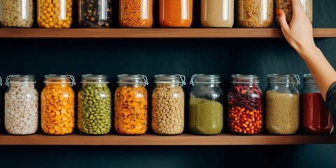 Wall Mural - glass jars with seasonings and cereals