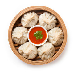 Wall Mural - Top view momos on a white background