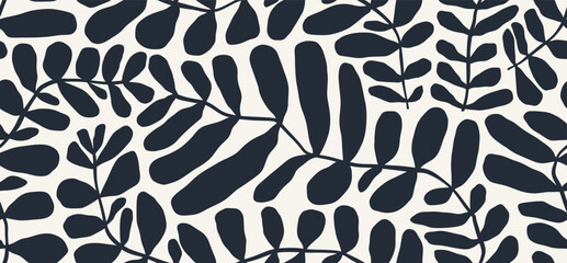 Matisse inspired abstract contemporary leaves shape seamless pattern hand drawn