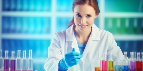 Poster - Modern medical laboratory and portrait of a young scientist