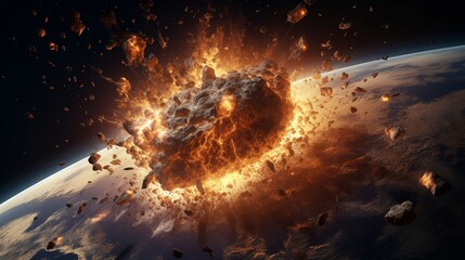 Wall Mural - Simulated asteroid impact forces a digital society into crisis mode, requiring collective efforts for survival