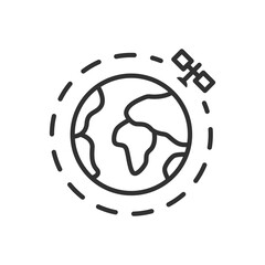 Wall Mural - satellite and planet earth, linear icon. line with editable stroke