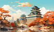 Illustration of Nagoya Castle Japan Popular tourist attractions Suitable for travel illustrations, postcards, Generative AI.