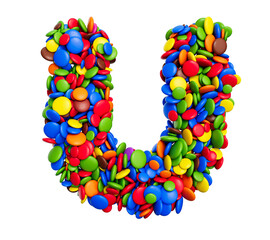 Wall Mural - Letter U of multicolored rainbow candies Festive isolated on white background 3d illustration