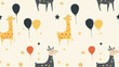Kinderparty-Textur mit Giraffen und Ballons, minimalistisch und nahtloses Muster
