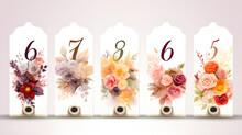 Christmas Tree Decorations, Blush Pink Floral Table Numbers For Christmas Decoration,  Christmas Decoration Number Plates With Flowers, 
