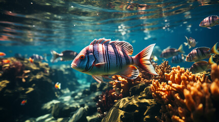 Wall Mural - Colorful fish underwater.