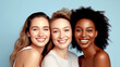 © PETR BABKIN - MULTIRACIAL GROUP CLOSE TOGETHERNESS GIRLFRIENDS POSING IN STUDIO. legal AI