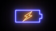 Glowing blue and yellow neon line Battery icon animated video. Lightning blinking bolt symbol