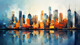 Fototapeta Nowy Jork - Artistic painting of skyscrapers