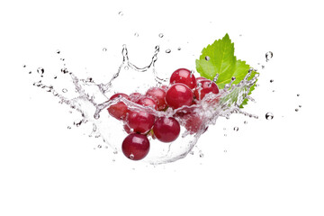 Wall Mural - dark red grapes with splashing water isolated on white or transparent png 