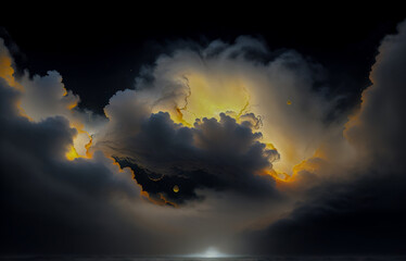 Wall Mural - abstraction sky fog sunset with golden iridescence