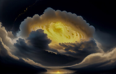 Wall Mural - abstraction sky fog sunset with golden iridescence