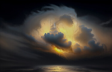 Wall Mural - abstraction sky fog sunset with golden iridescence