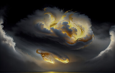 Wall Mural - abstraction sky fog sunset with golden iridescence